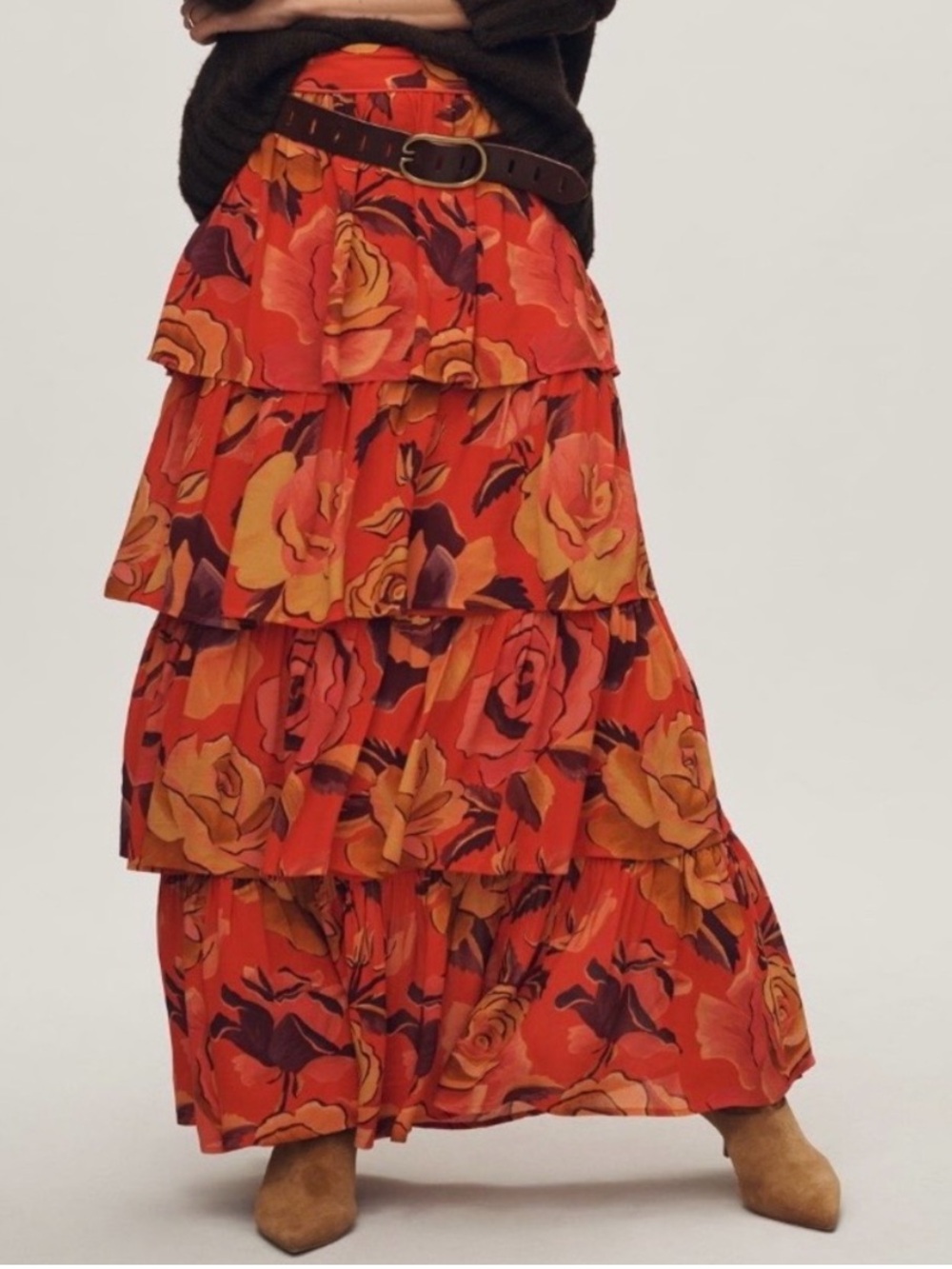 Anthropologie Farm Rio Floral Tiered Maxi Skirt XL